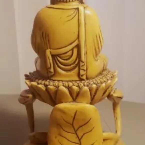 Rare! Vintage Hand-Carved Lord Buddha Meditating On Lotus Stand HEAVY RESIN - Picture 4 of 12